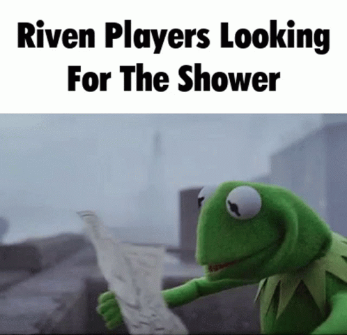 Kermit The Frog Is Holding A Piece Of Paper That Says Riven Players Looking For The Shower On It . GIF