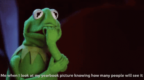 Kermit The Frog Is Looking At His Yearbook Picture And Thinking About How Many People Will See It GIF