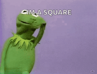Kermit The Frog Is Pointing At A Square On A Purple Background And Saying `` Im A Square '' . GIF