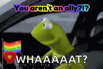 Kermit The Frog Is Sitting In A Car With The Words " You Aren 'T An Ally " Written Above Him GIF