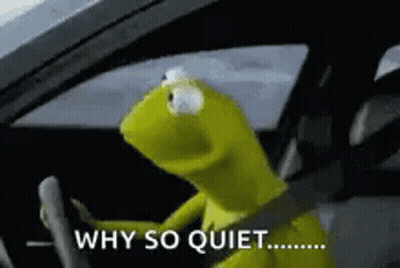 Kermit The Frog Is Sitting In The Driver 'S Seat Of A Car And Asking Why So Quiet . GIF