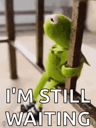 Kermit The Frog Is Sitting On A Railing And Holding Onto A Railing While Waiting . GIF