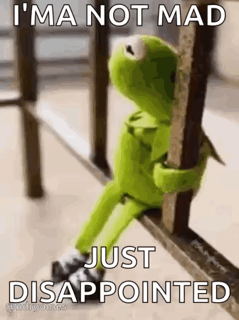 Kermit The Frog Is Sitting On A Railing And Saying `` I 'M A Not Mad Just Disappointed '' . GIF
