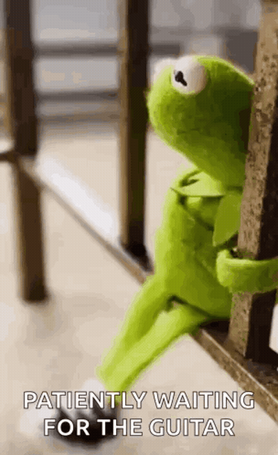 Kermit The Frog Is Sitting On A Railing And Waiting For The Guitar . GIF
