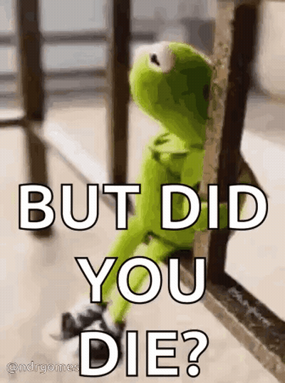 Kermit The Frog Is Sitting On A Railing Looking Out Of A Window And Says `` But Did You Die ? '' GIF