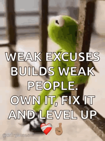 Kermit The Frog Is Sitting On A Railing With A Quote About Weak Excuses GIF