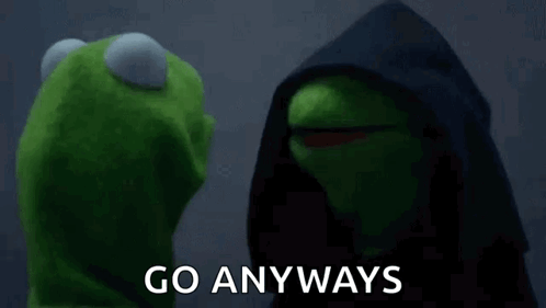 Kermit The Frog Is Standing Next To A Muppet Wearing A Black Hood And The Words `` Go Anyways '' . GIF