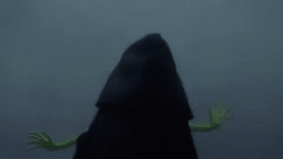 Kermit The Frog Is Standing Next To A Person In A Black Hood . GIF