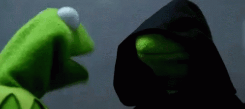 Kermit The Frog Is Standing Next To A Person Wearing A Black Hooded Jacket . GIF