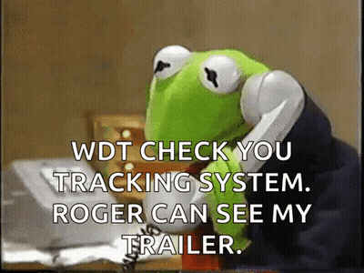 Kermit The Frog Is Talking On The Phone And Says Wdt Check You Tracking System Roger Can See My Trailer GIF