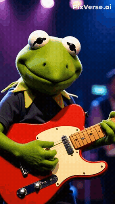 Kermit The Frog Playing Red Electric Guitar GIF
