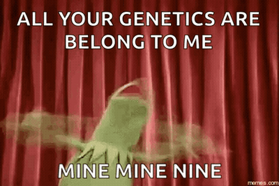 Kermit The Frog Saying All Your Genetics Are Belong To Me Mine Mine Nine GIF