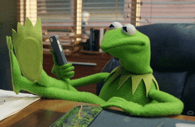 Kermit The Frog Sitting At Desk With Phone GIF