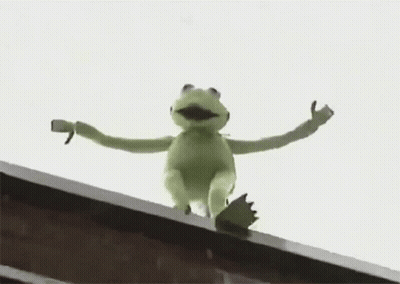 Kermit The Frog Sitting On Ledge Arms Outstretched GIF