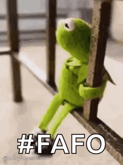 Kermit The Frog Sitting On Railing Saying #Fafo GIF