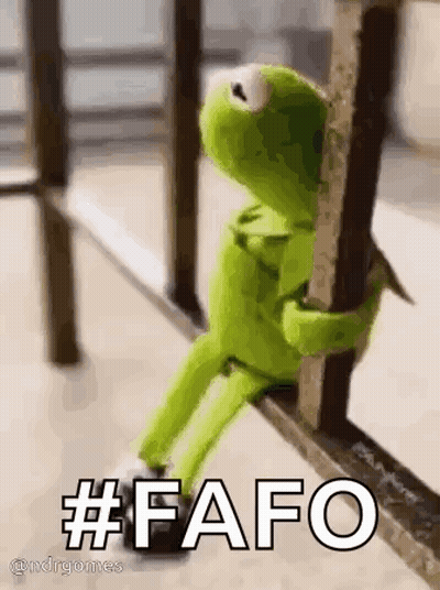 Kermit The Frog Sitting On Railing Saying Fafo GIF