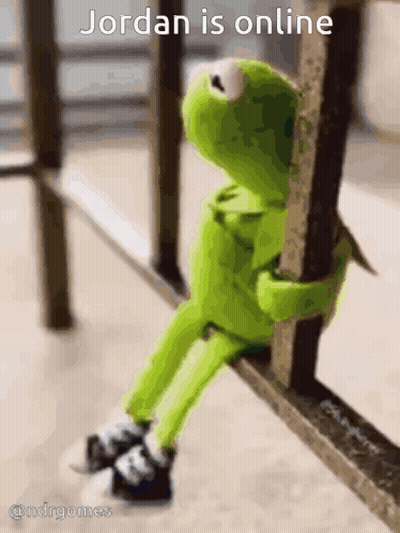 Kermit The Frog Sitting On Railing Saying Jordan Is Online GIF