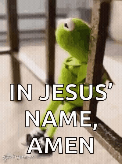 Kermit The Frog Sitting On Railing With Jesus Name GIF