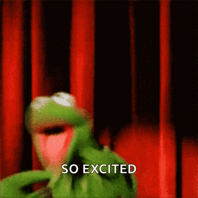 Kermit The Frog Standing In Front Of Red Curtain So Excited GIF