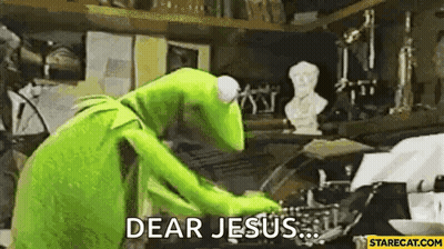 Kermit The Frog Working On Typewriter Saying Dear Jesus GIF