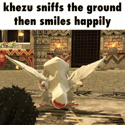 Khezu Sniffs Ground Then Smiles Happily GIF