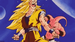 Kid Buu Biting Goku GIF