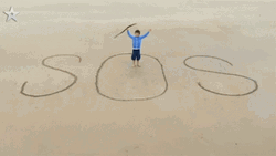 Kid Cast Away On Island Sends SOS GIF