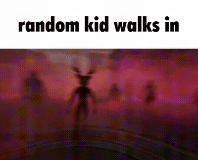 Kid Walking In Dark Room With Deer Silhouette GIF