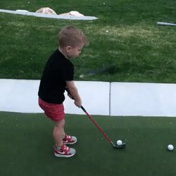 Kids Falling During Big Swing Golf GIF