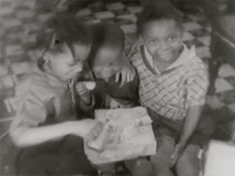 Kids Having Small Tea Party Black And White GIF