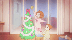 Kids Putting Christmas Tree Topper Anime GIF