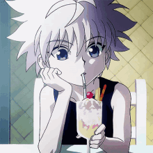 Killua Zoldyck Drinking And Eating Ice Cream GIF
