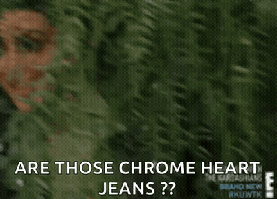 Kim Kardashian Smiling Says Are Those Chrome Heart Jeans GIF