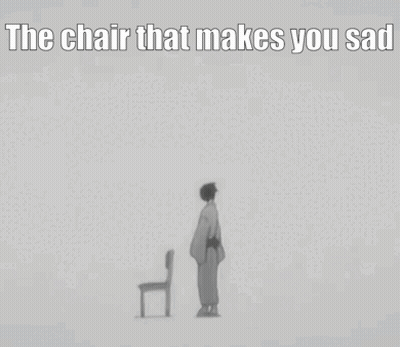 Kimono Man Next To Chair That Makes You Sad GIF