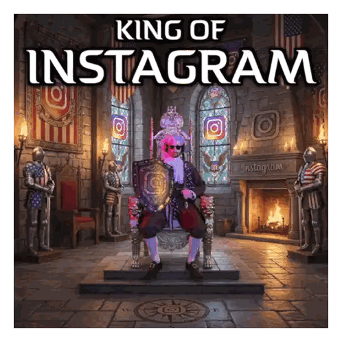 King Of Instagram Sitting On Throne With Shield Sticker
