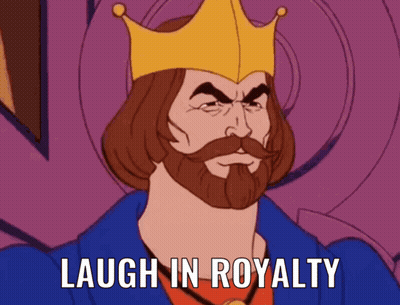 King With Beard And Crown Saying Laugh In Royalty GIF
