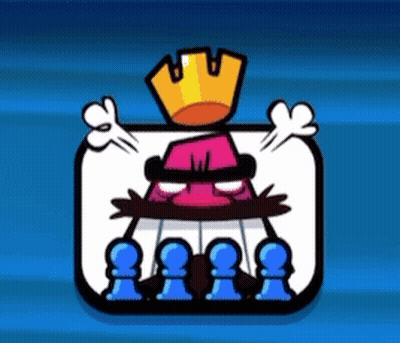King With Crown Surrounded By Blue Chess Pieces GIF