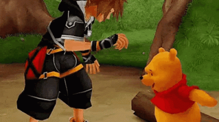 Kingdom Hearts Sora Touching Winnie The Pooh GIF