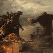 Kingkong Punches Godzilla GIF