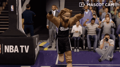 Kings Mascot Waving In Front Of NBA TV Sign GIF