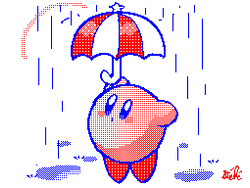 Kirbo Spinning Umbrella Raining GIF