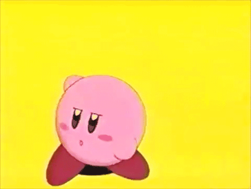 Kirby Is Dancing On A Yellow Background In A Video Game . GIF