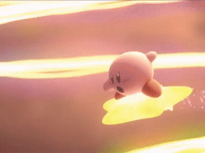 Kirby Is Flying Through The Air On Top Of A Yellow Star . GIF