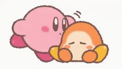 kirby is kissing a sad kirby on the head .