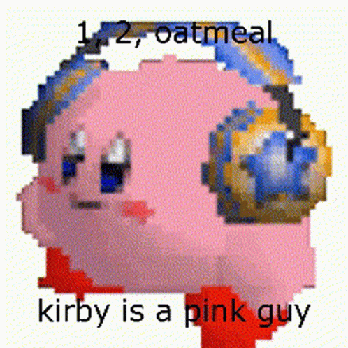 Kirby Is Wearing Headphones And Has The Words Oatmeal Kirby Is A Pink Guy Below Him GIF