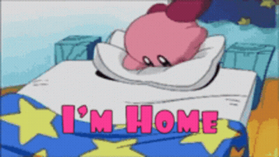 Kirby Laying On Bed Saying I'm Home GIF