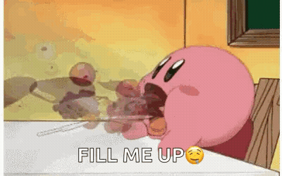 Kirby Sitting With Spoon And Fill Me Up GIF