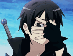 Kirito Peeking Behind Hands GIF