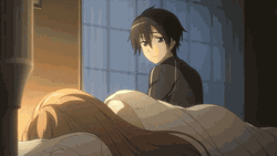 Kirito Teases Sleeping Asuna GIF