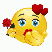 Kiss Emoji Holding Flowers